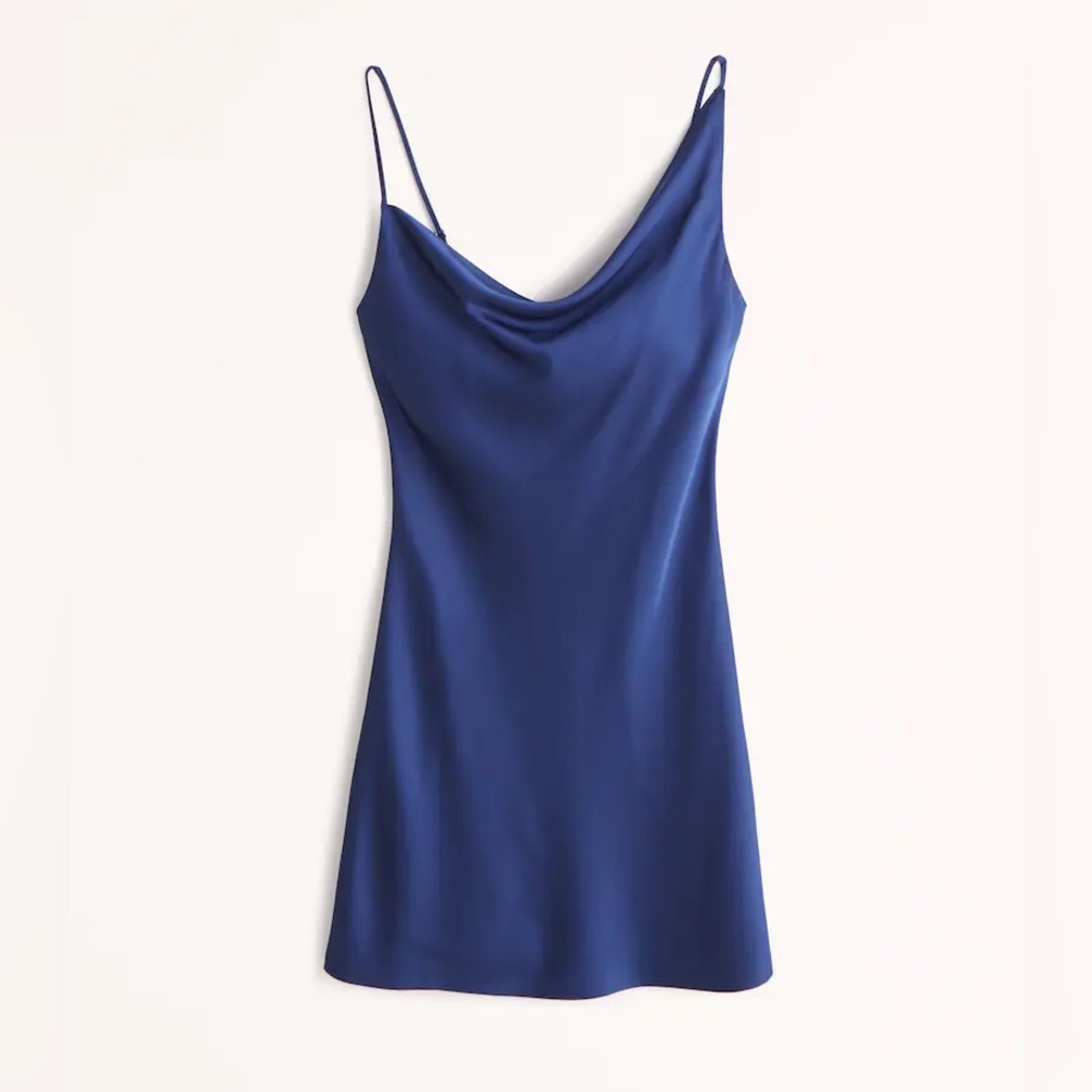 NWT Abercrombie & Fitch | Blue Cowlneck Satin Mini Dress | M Tall
